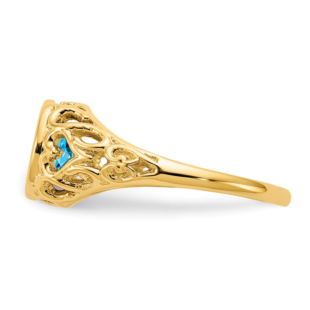 14K Gelbgold Ring mit ovalem Blautopas, 7x5 mm
