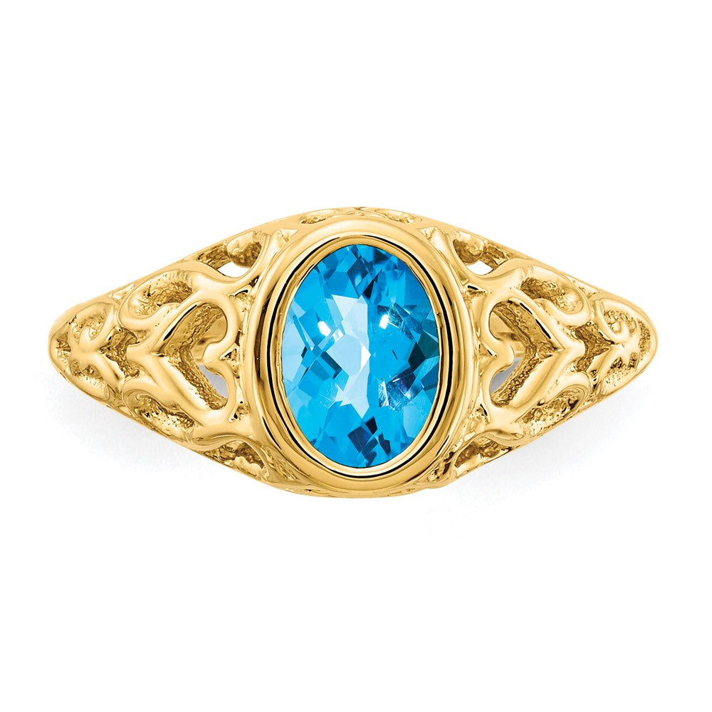 14K Gelbgold Ring mit ovalem Blautopas, 7x5 mm
