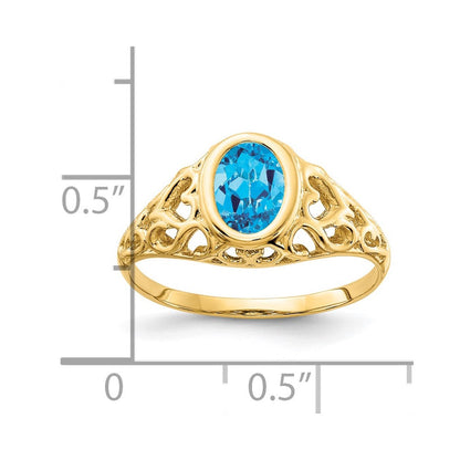 14K Gelbgold Ring mit ovalem Blautopas, 7x5 mm