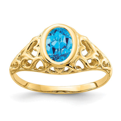 14K Gelbgold Ring mit ovalem Blautopas, 7x5 mm