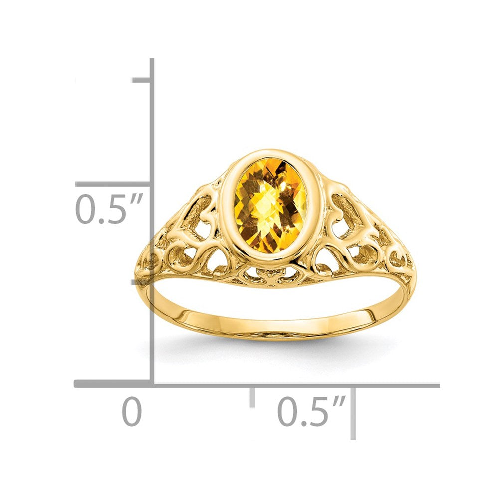 14K Gelbgold Ring mit 7x5mm ovalem Citrin im Schachbrettschliff