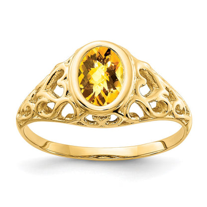 14K Gelbgold Ring mit 7x5mm ovalem Citrin im Schachbrettschliff