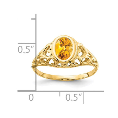 14K Gelbgold Ring mit ovalem Citrin, 7x5 mm