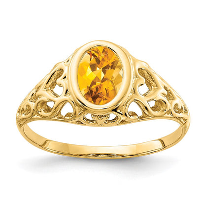 14K Gelbgold Ring mit ovalem Citrin, 7x5 mm