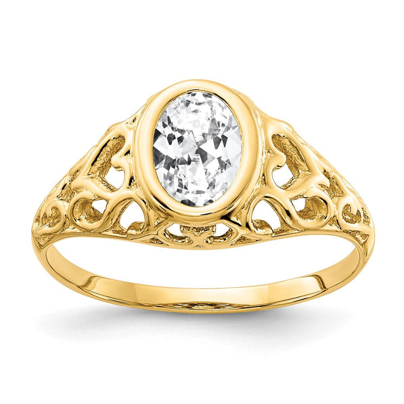 14K Gelbgold Ring mit ovalem Zirkonia, 7x5mm