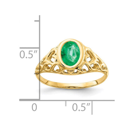 14K Gelbgold Ring mit ovalem Smaragd, 7x5mm