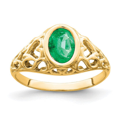 14K Gelbgold Ring mit ovalem Smaragd, 7x5mm