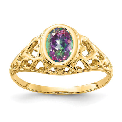 14K Gelbgold Ring mit ovalem Mystic-Feuertopas