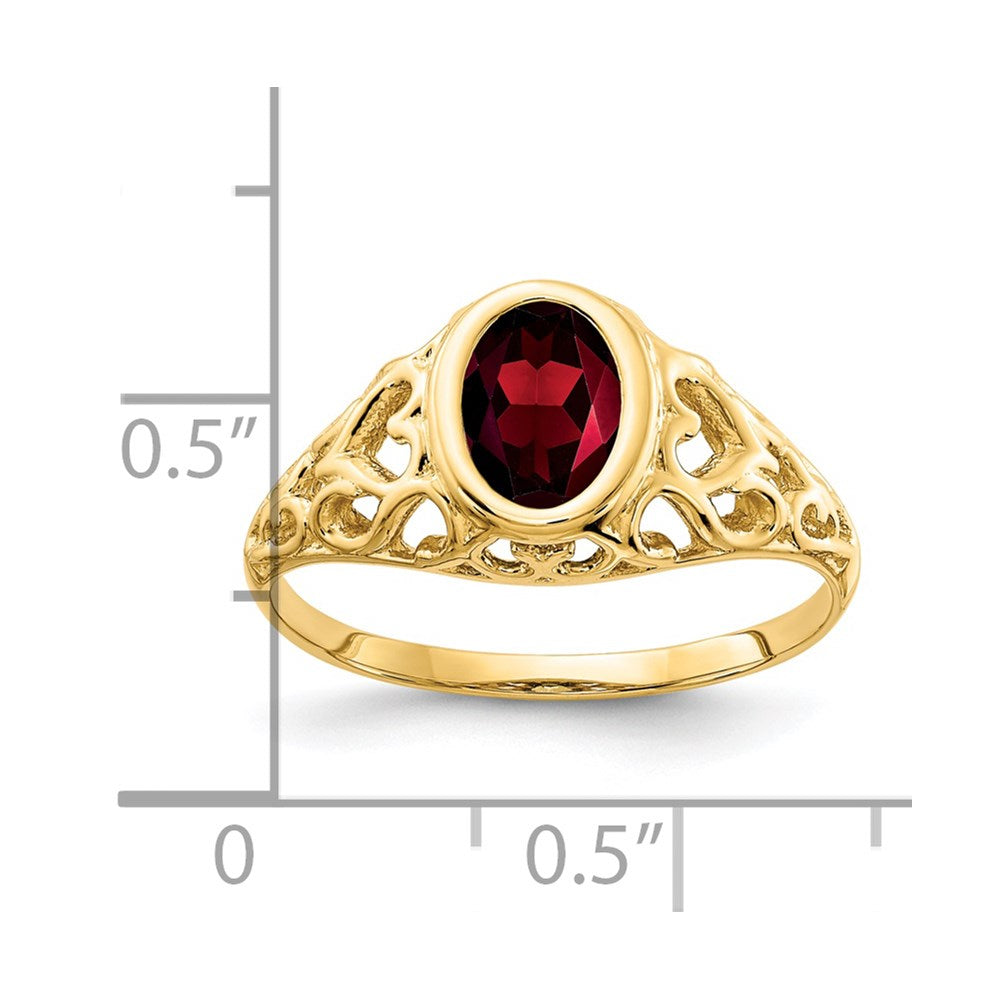 14K Gelbgold Ring mit ovalem Granat, 7x5 mm