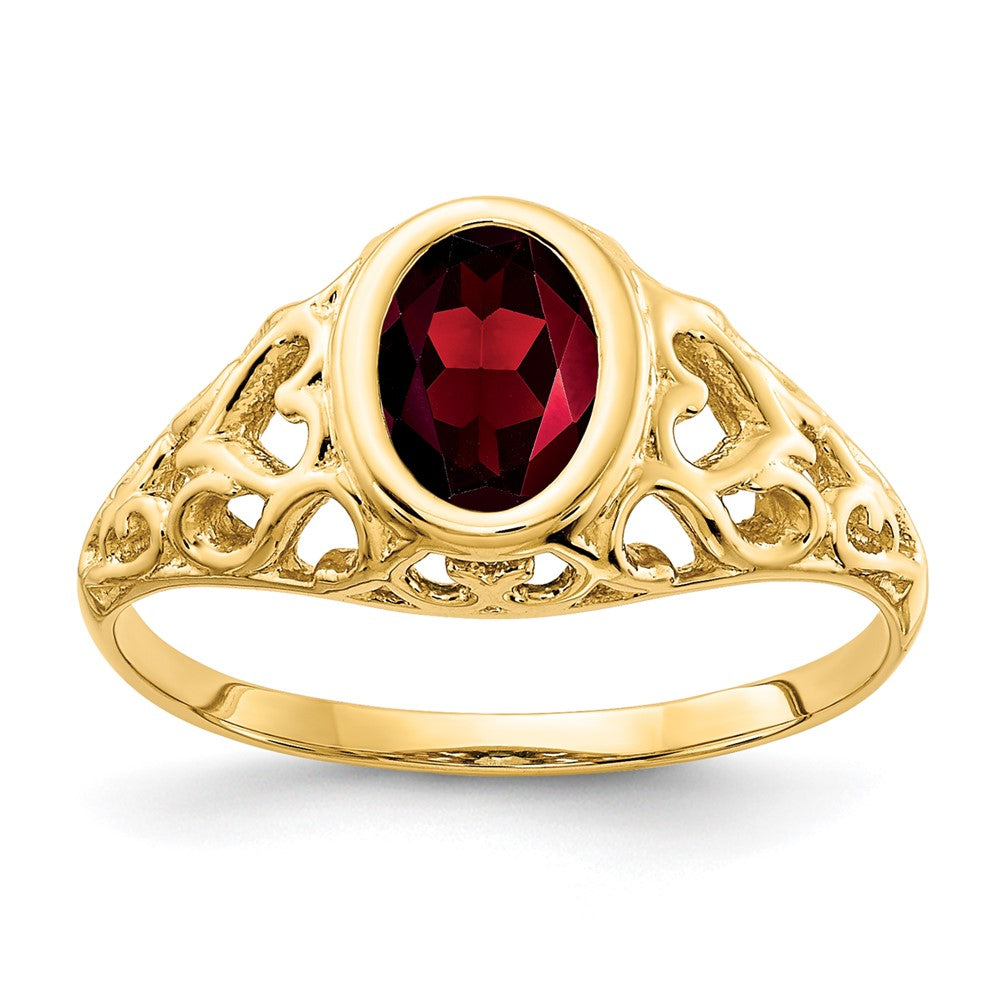 14K Gelbgold Ring mit ovalem Granat, 7x5 mm