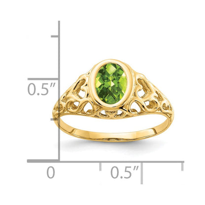14K Gelbgold Ring mit ovalem Peridot im Schachbrettschliff, 7 x 5 mm