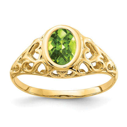 14K Gelbgold Ring mit ovalem Peridot im Schachbrettschliff, 7 x 5 mm