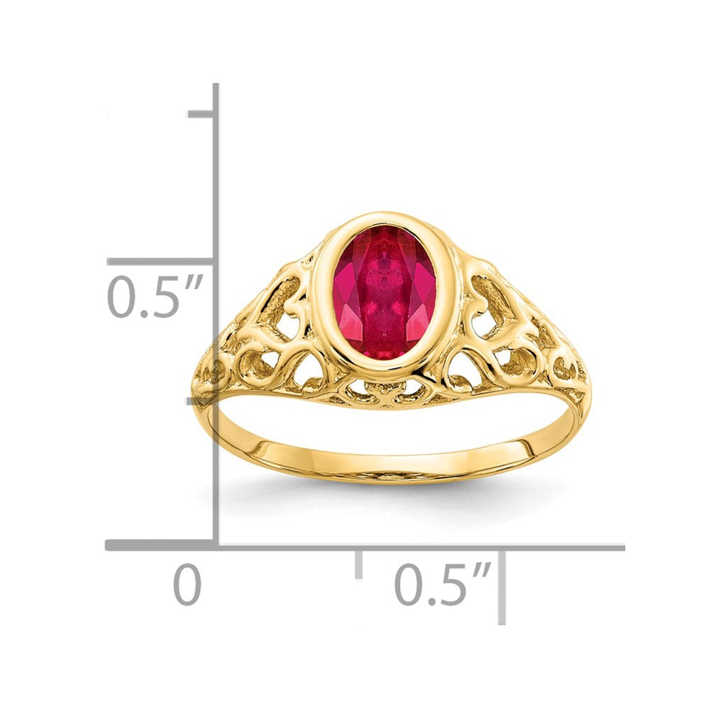 14K Gelbgold Ring mit ovalem Rubin, 7x5 mm
