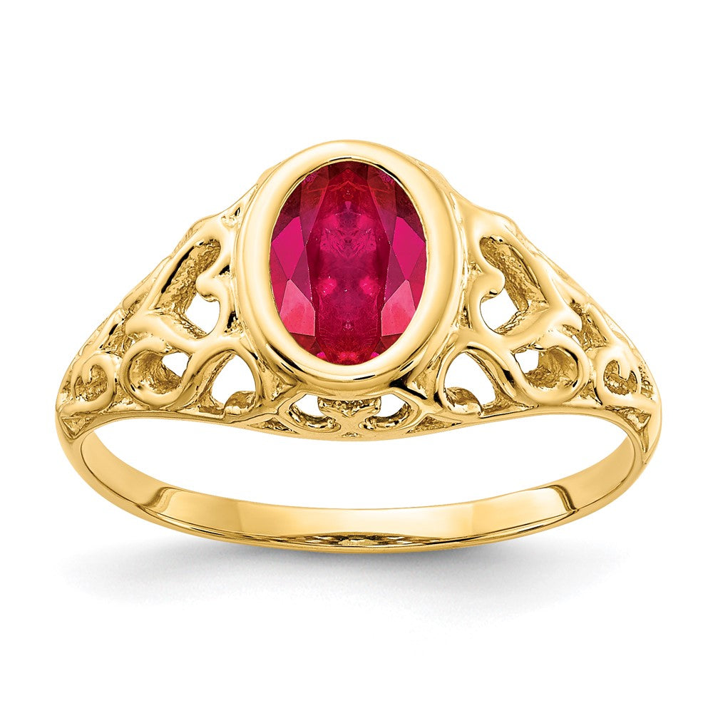 14K Gelbgold Ring mit ovalem Rubin, 7x5 mm