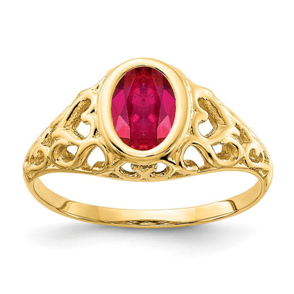 14K Gelbgold Ring mit ovalem Rubin, 7x5 mm