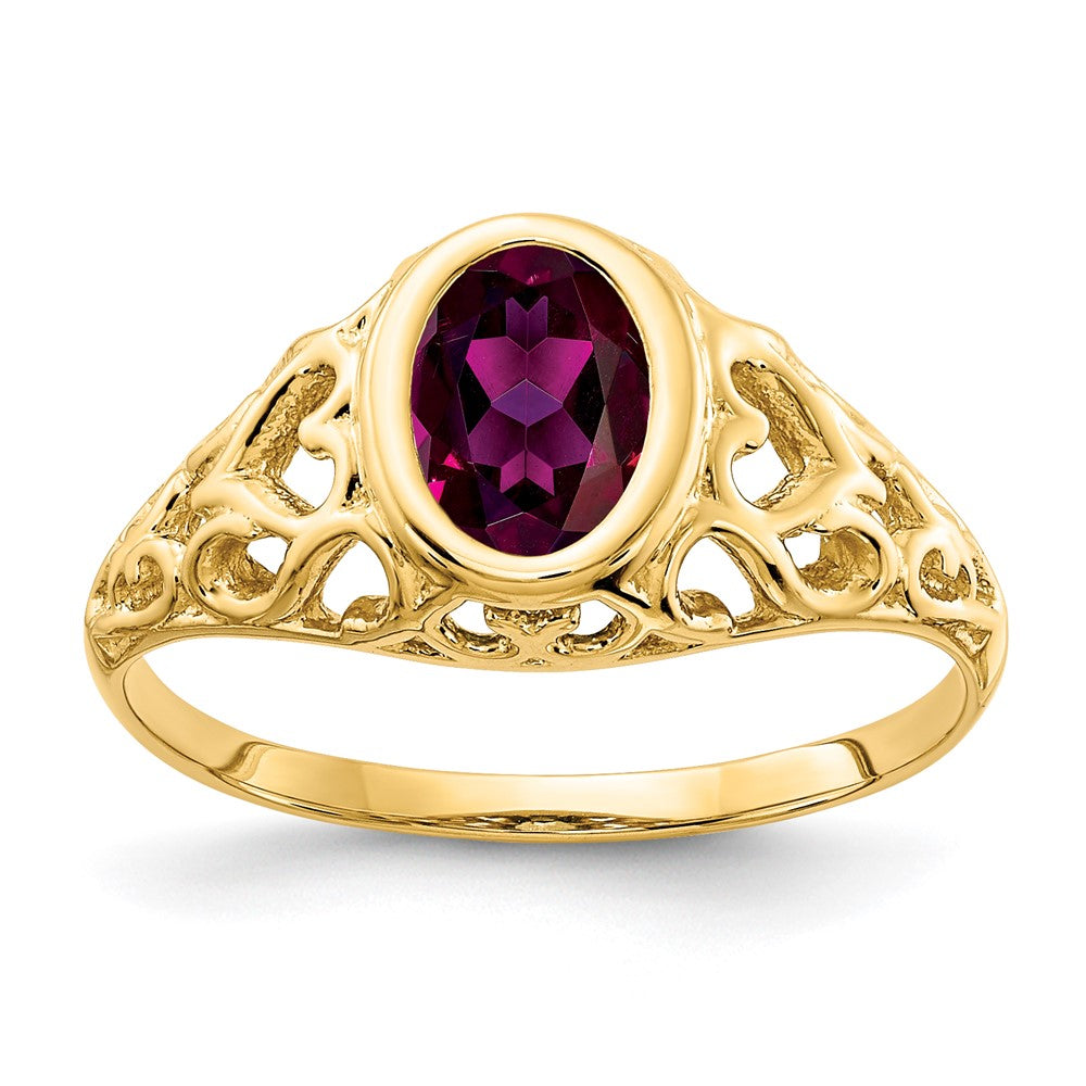 14K Gelbgold Ring mit ovalem Rhodolith-Granat, 7x5 mm