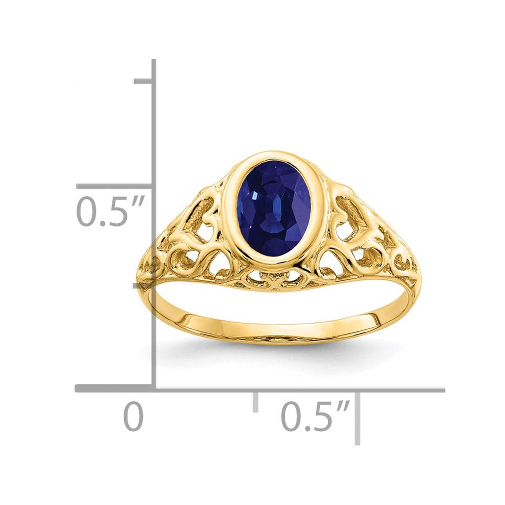 14K Gelbgold Ring mit ovalem Saphir, 7x5mm