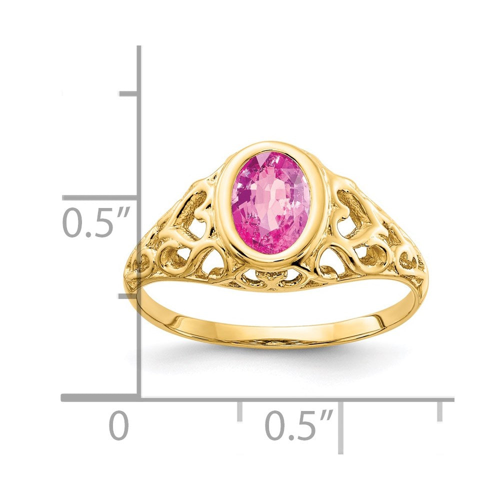 14K Gelbgold Ring mit ovalem rosa Saphir, 7x5mm