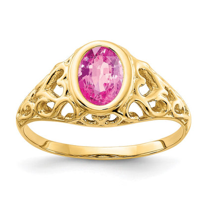 14K Gelbgold Ring mit ovalem rosa Saphir, 7x5mm