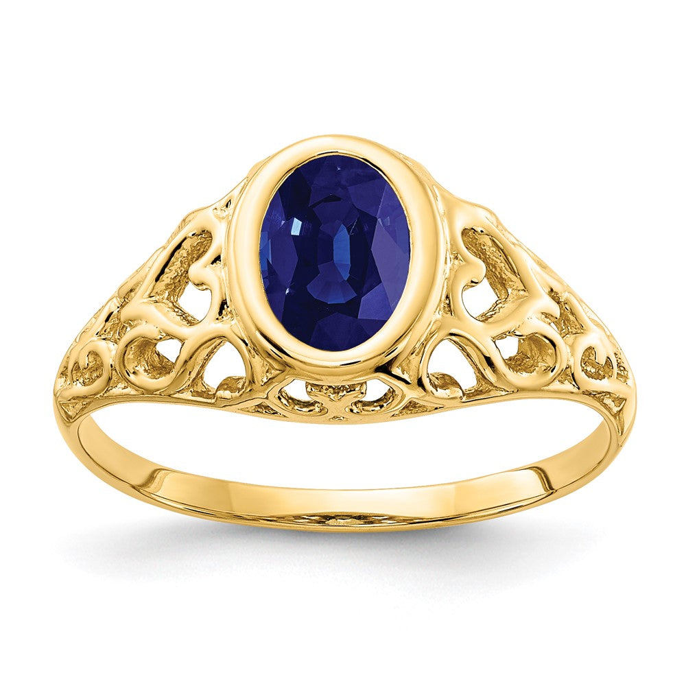 14K Gelbgold Ring mit ovalem Saphir, 7x5mm
