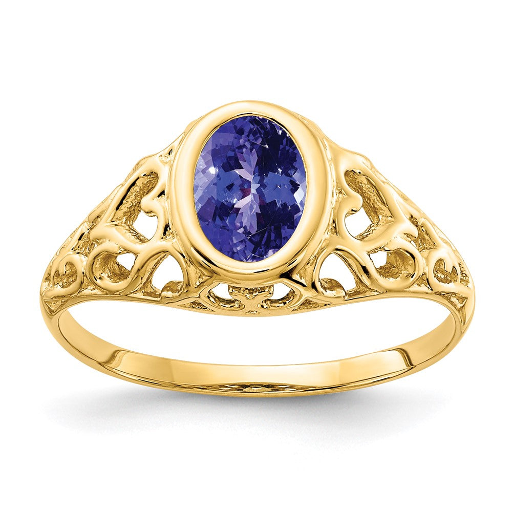 14K Gelbgold Ring mit ovalem Tansanit 7x5 mm