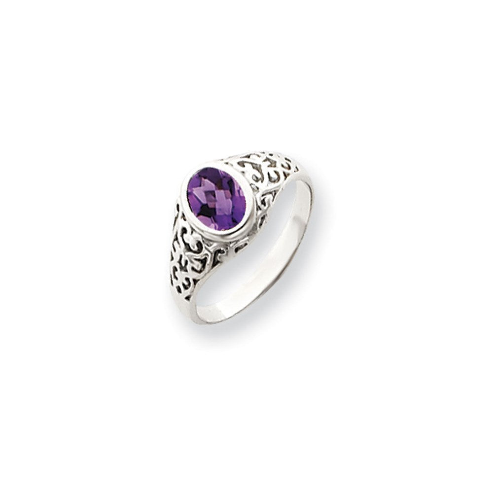 14K Weißgold Ring mit Amethyst im Karo-Schliff, oval, 7x5 mm