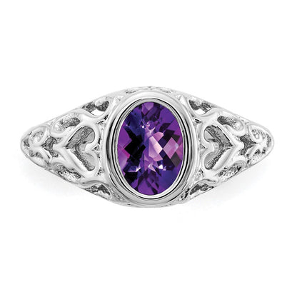 14K Weißgold Ring mit ovalem Amethyst 7x5mm