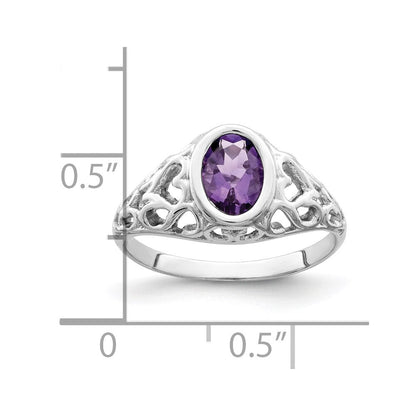 14K Weißgold Ring mit ovalem Amethyst 7x5mm