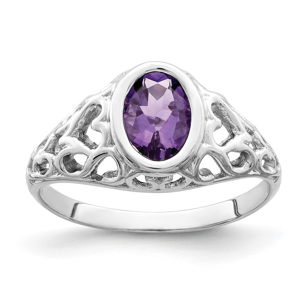 14K Weißgold Ring mit ovalem Amethyst 7x5mm