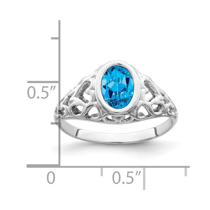14K Weißgold Ring mit ovalem blauem Topas, 7x5 mm