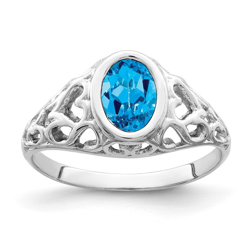 14K Weißgold Ring mit ovalem blauem Topas, 7x5 mm