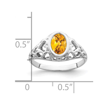 14K Weißgold Ring mit ovalem Citrin 7x5 mm