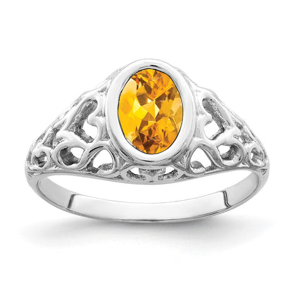 14K Weißgold Ring mit ovalem Citrin 7x5 mm