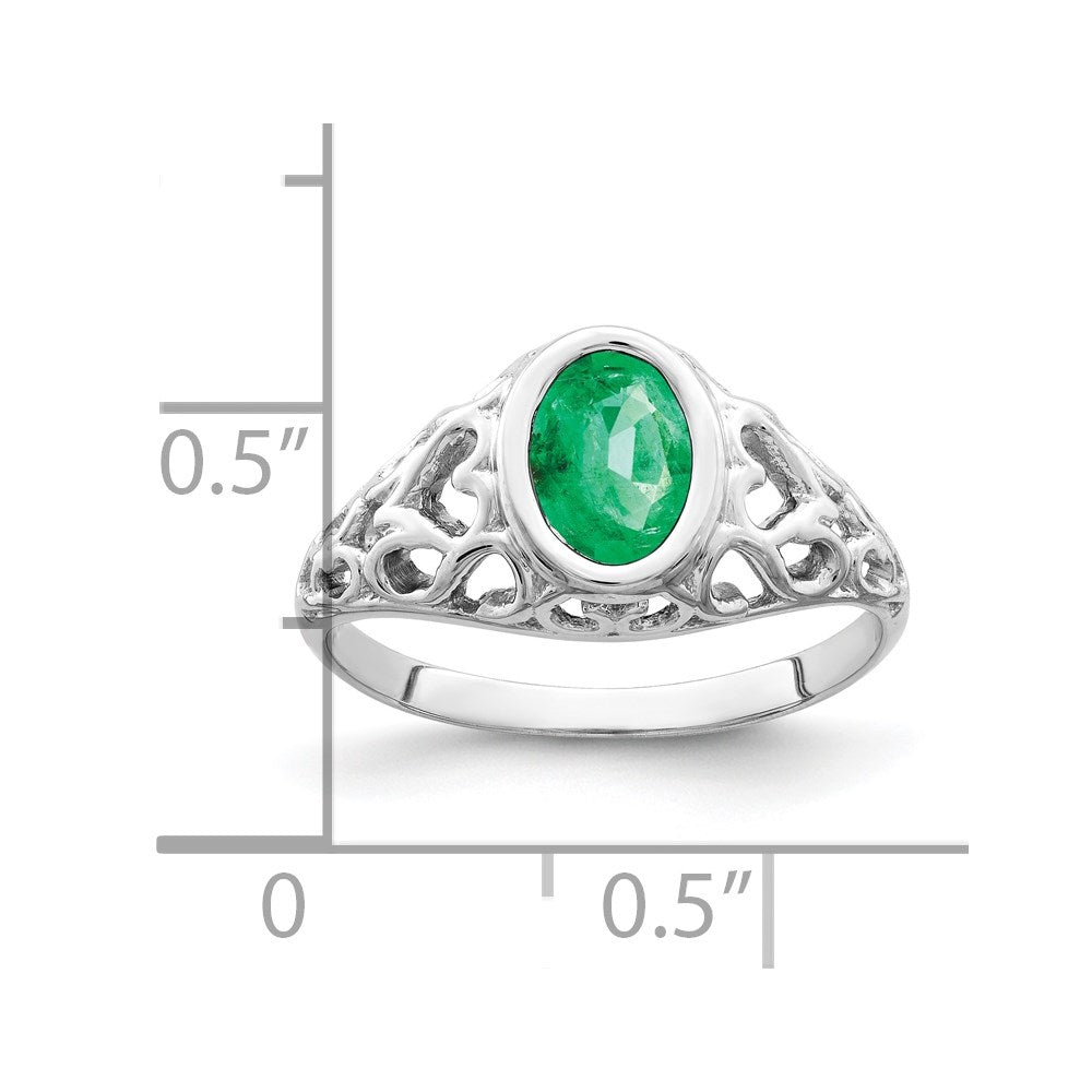 14K Weißgold Ring mit ovalem Smaragd 7x5 mm