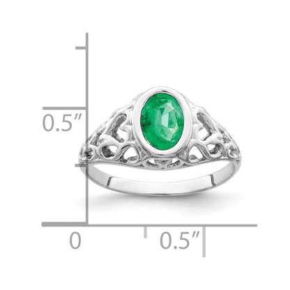 14K Weißgold Ring mit ovalem Smaragd 7x5 mm