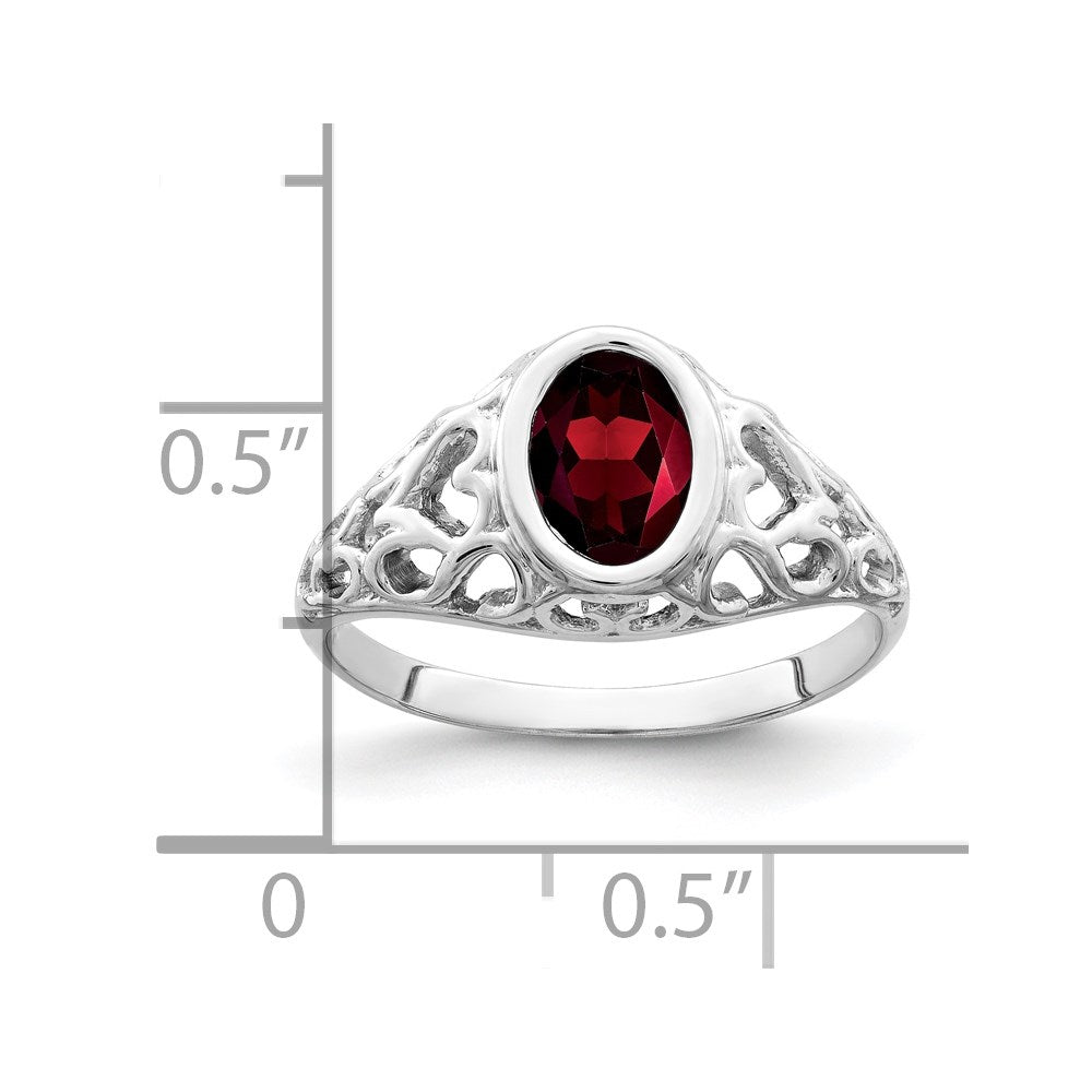 14K Weißgold Ring mit ovalem Granat, 7x5mm