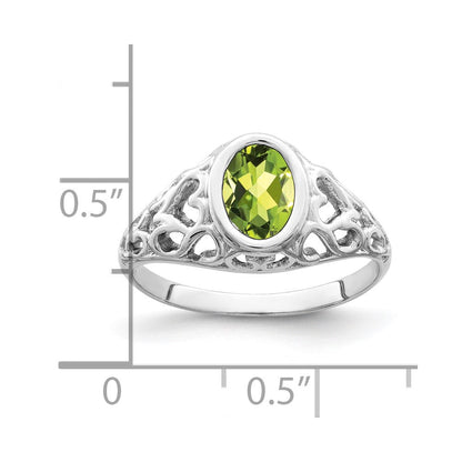 14K Weißgold Ring mit ovalem Peridot, 7x5 mm