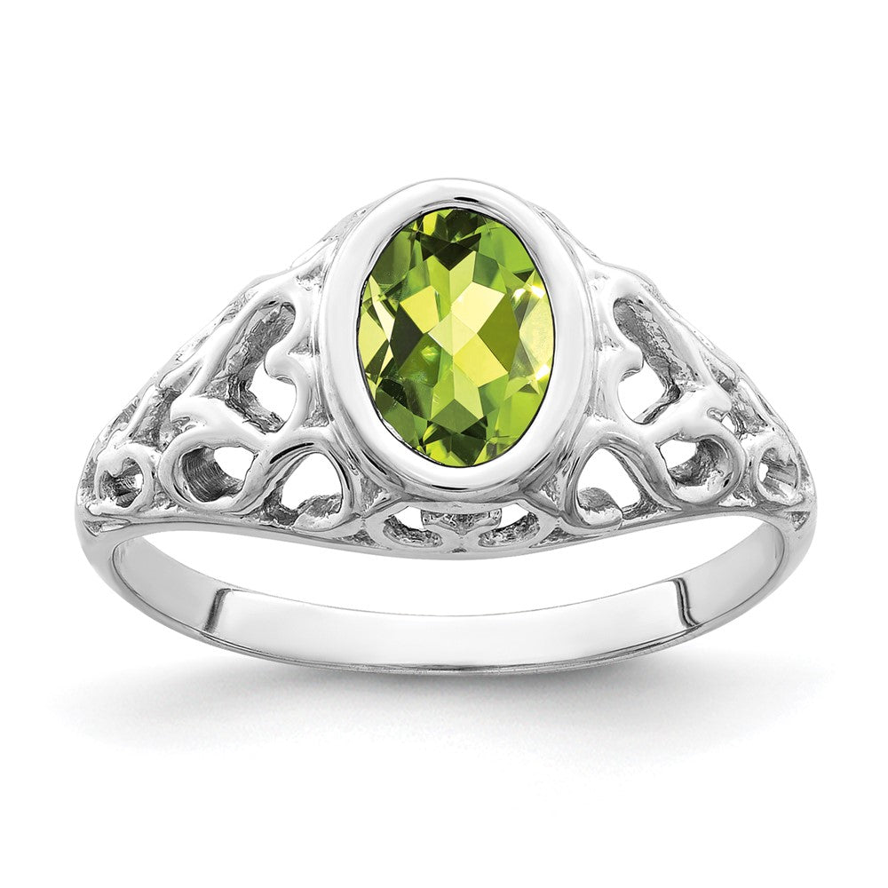 14K Weißgold Ring mit ovalem Peridot, 7x5 mm