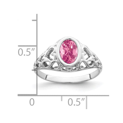 14K Weißgold Ring mit ovalem rosa Turmalin, 7x5mm
