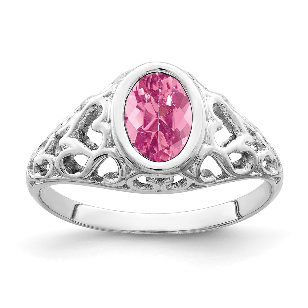 14K Weißgold Ring mit ovalem rosa Turmalin, 7x5mm