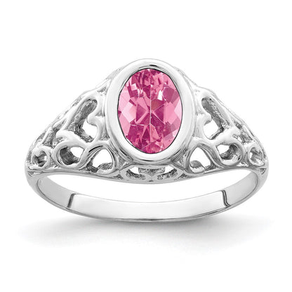 14K Weißgold Ring mit ovalem rosa Turmalin, 7x5mm