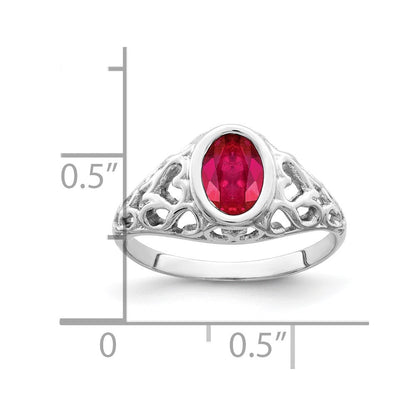 14K Weißgold Ring mit ovalem Rubin 7x5mm