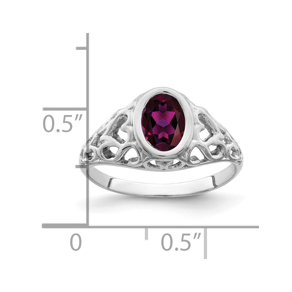 14K Weißgold Ring mit ovalem Rhodolith-Granat 7x5 mm