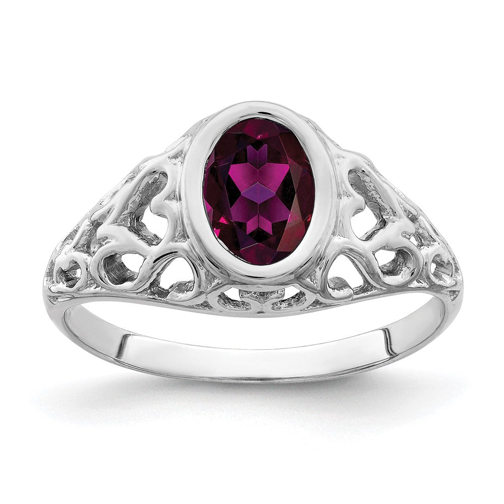14K Weißgold Ring mit ovalem Rhodolith-Granat 7x5 mm