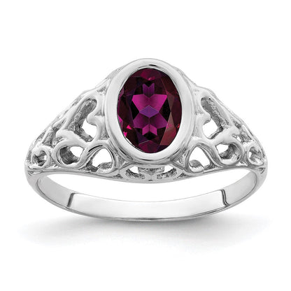 14K Weißgold Ring mit ovalem Rhodolith-Granat 7x5 mm