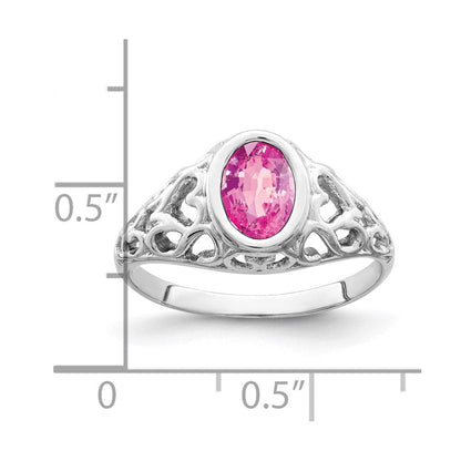 14K Weißgold Ring mit ovalem rosa Saphir, 7x5 mm