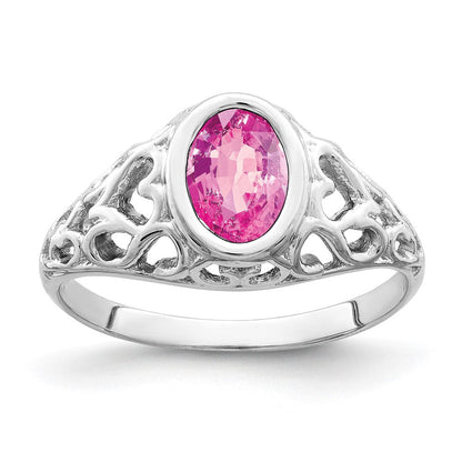 14K Weißgold Ring mit ovalem rosa Saphir, 7x5 mm