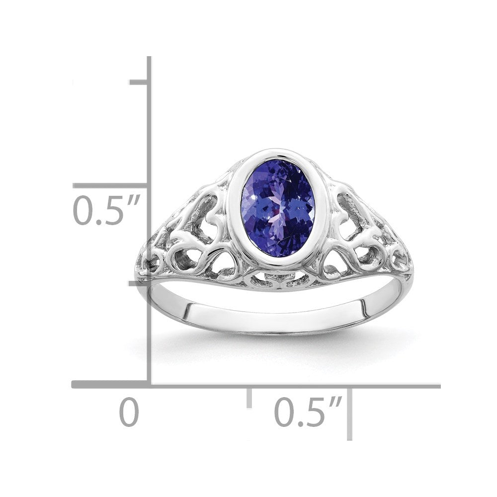 14K Weißgold Ring mit ovalem Tansanit, 7 x 5 mm