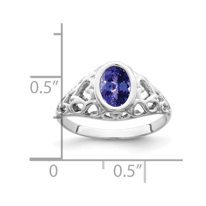 14K Weißgold Ring mit ovalem Tansanit, 7 x 5 mm