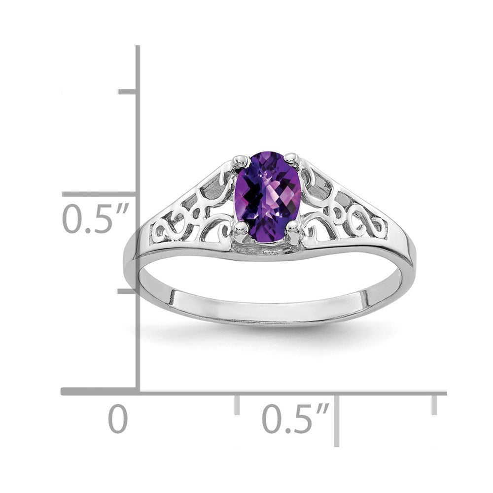 14K Weißgold Ring mit ovalem 6x4mm Amethyst im Schachbrettschliff
